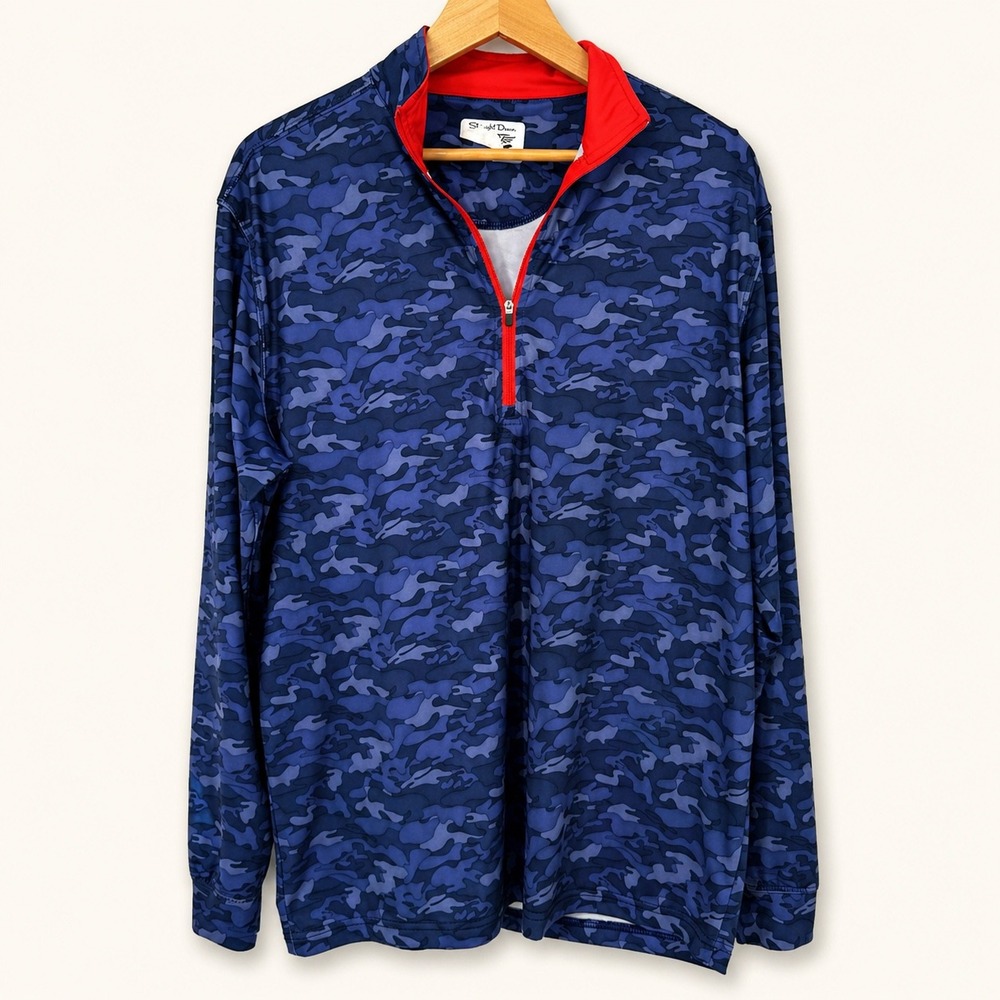 Straight Down Men Medium Pullover Blue Camo Quarter Zip Performance Logo Golf